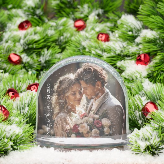 Custom Wedding Photo White Typography Sneeuwbol (Kerstmis)