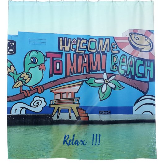 Custom Welcome Miami Beach Florida Graffiti Mural Douchegordijn (Voorkant)