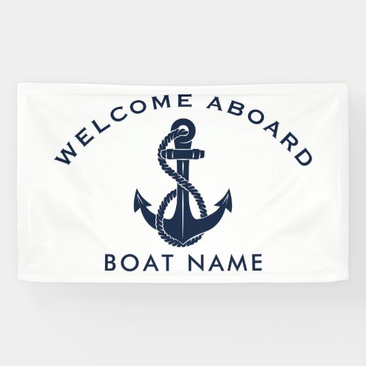 Custom Welkom aan boord van Navy Blue Name Anchor Spandoek (Horizontaal)