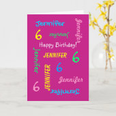 CUSTOM Wenskaart, Roze, 6e Verjaardag Kaart (Gele Bloem)