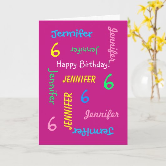 CUSTOM Wenskaart, Roze, 6e Verjaardag Kaart (Gele Bloem)