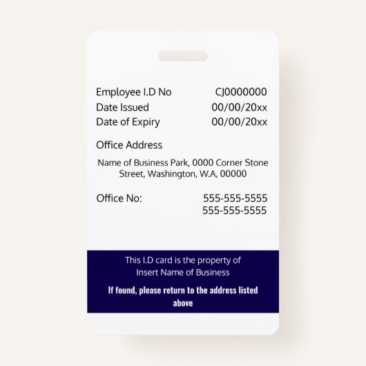 CUSTOM werknemer ID-kaart bewerkbaar marine blauw Badge (Achterkant)