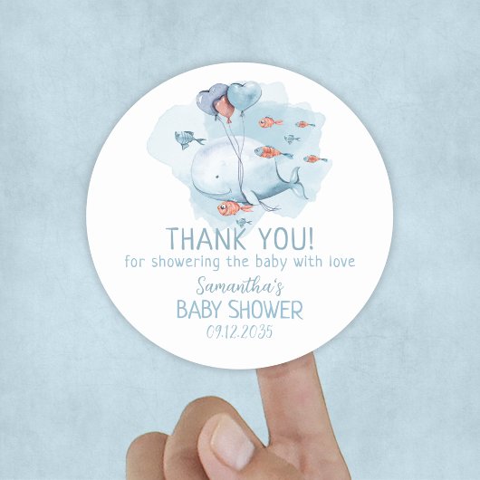 Custom Whale Boy Baby shower Dank u Ronde Sticker