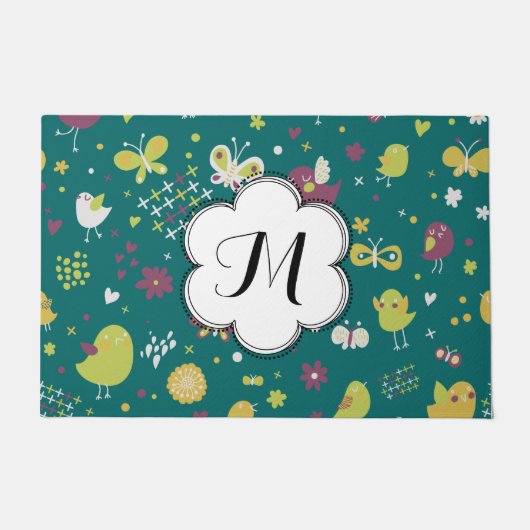 Custom Whimsical Birds and Butterflies Deurmat (Voorkant)