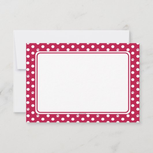 Custom Whimsical Paw Print Polka Dot Red Note Kaart (Achterkant)