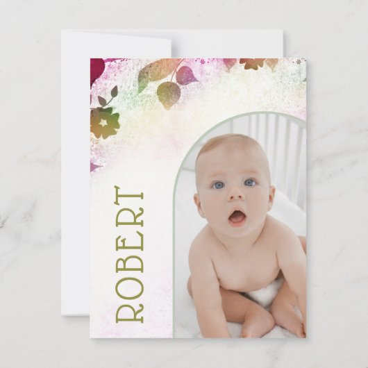 Custom Whimsical Photo Mushroom 1e Verjaardag Kaart (Achterkant)