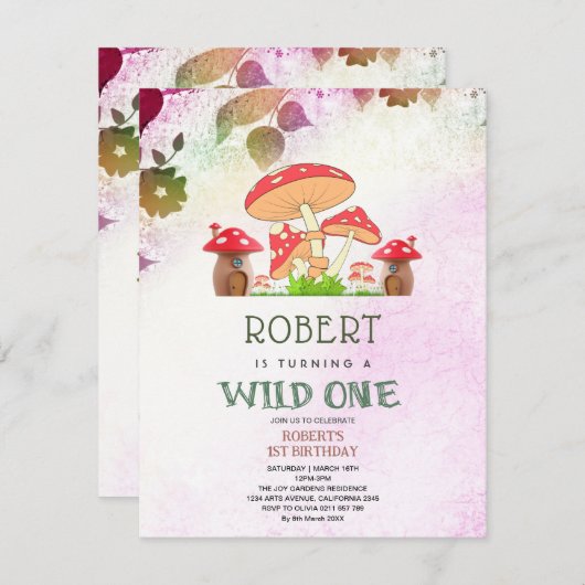 Custom Whimsical Photo Mushroom 1e Verjaardag Kaart (Voorkant / Achterkant)
