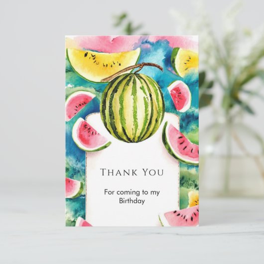 Custom Whimsical Watermelon Verjaardag Bedankkaart (Staand voorkant)