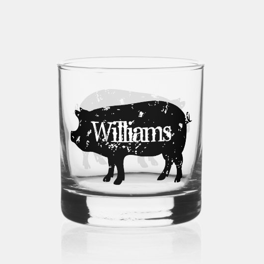 Custom whiskey drink glas met varkenssilhouet (Voorkant)