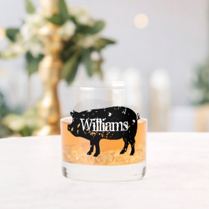 Custom whiskey drink glas met varkenssilhouet