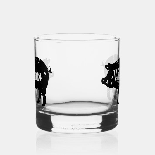 Custom whiskey drink glas met varkenssilhouet (Rechts)