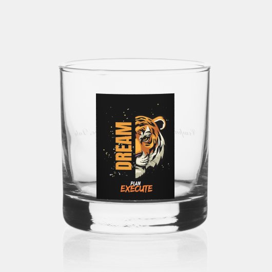 "Custom Whiskey Glass – Tijgerkop & Motivatie" Whisky Glas (Voorkant)