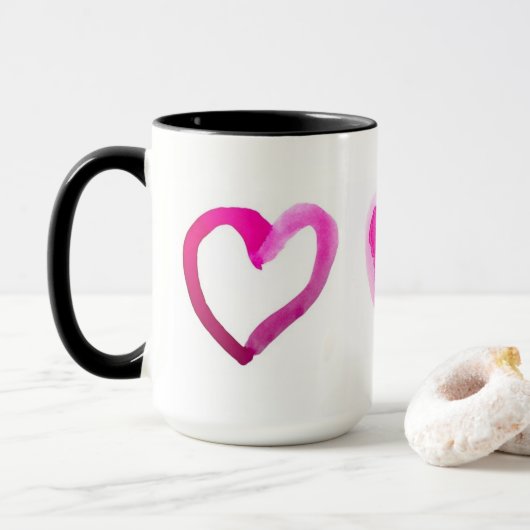 Custom White 15 oz Ringer Hearts Mok by ZAZZ_IT (Met donut)