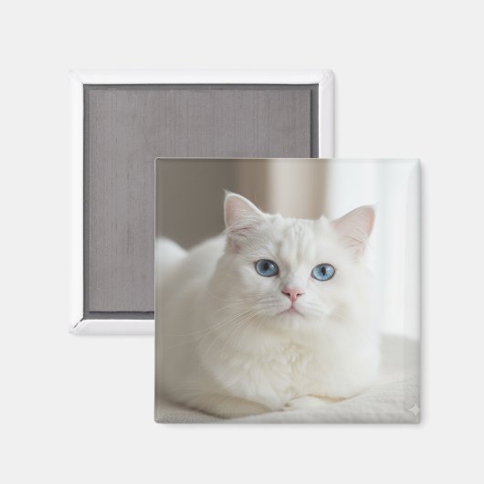 Custom white cat photo magnet for fridge (Voorkant / Achterkant)