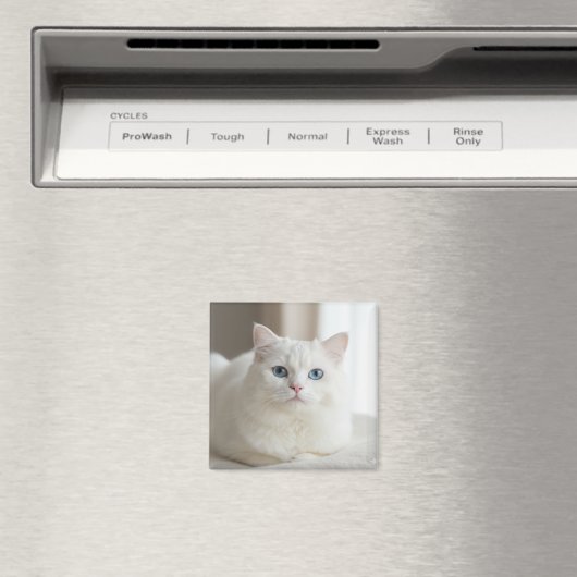 Custom white cat photo magnet for fridge (Insitu (Vaatwasser))
