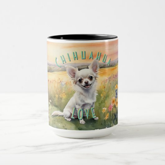 Custom White Chihuahua Sunrise, Miniatuur Liefde Koffiemok (Midden)