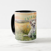 Custom White Chihuahua Sunrise, Miniatuur Liefde Koffiemok (Voorkant links)