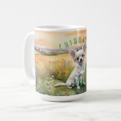 Custom White Chihuahua Sunrise, Miniatuur Liefde Koffiemok (Voorkant links)