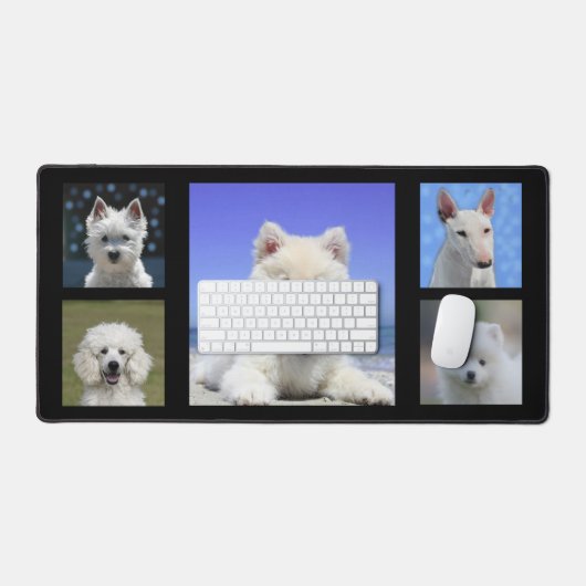 Custom White Dog Foto's op Black Desk Mat (Keyboard & Muis)