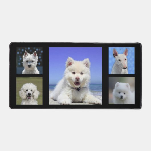 Custom White Dog Foto's op Black Desk Mat (Voorkant)