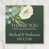 Custom White Floral Emerald Green Bedankt Bedankjes Labels (Voorkant)