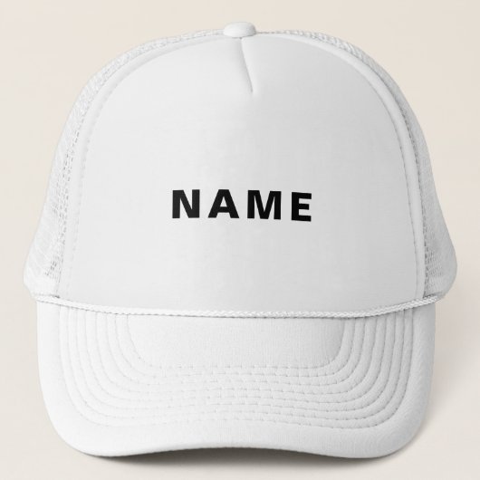 Custom White Hat Featuring Bold NAME Letter Design Trucker Pet (Voorkant)