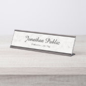 Custom White Marble Modern Elegant Professional Bureau Naambordje (Voorkant)