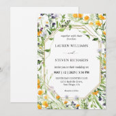 Custom White Meadow Flowers Golden Lijst Wedding Kaart (Voorkant / Achterkant)