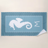 Custom White Seahorse poka Dots Turquoise Blauwgro Strandlaken (Voorkant)