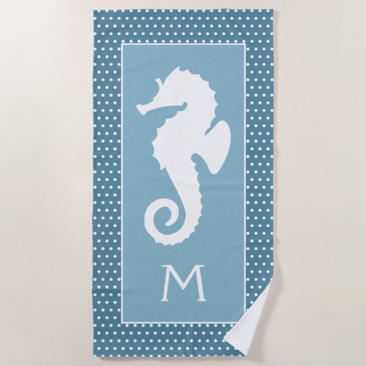 Custom White Seahorse poka Dots Turquoise Blauwgro Strandlaken (Voorkant)