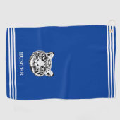 Custom White Tiger en Three Stripes op Royal Blue Golfhanddoek (Horizontaal)