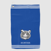 Custom White Tiger en Three Stripes op Royal Blue Golfhanddoek (Voorkant)