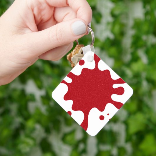 Custom White & Tomato Red Paint Splatter Keychain (Hand)