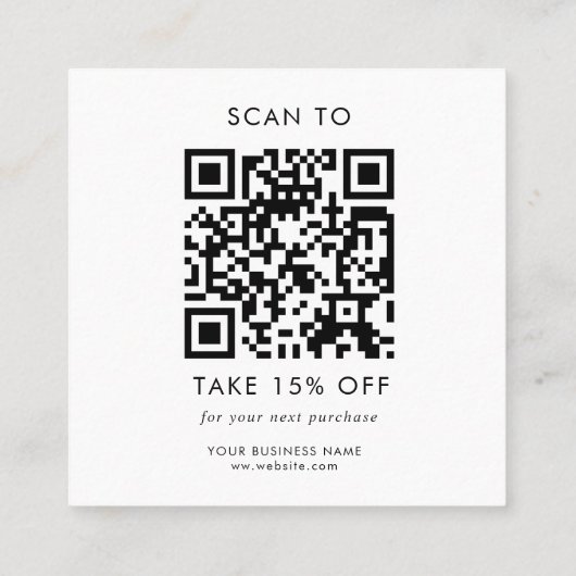 Custom White Typography Business QR Code Dank u Kortingskaartje (Achterkant)