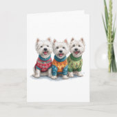 Custom White Westie Christmas Ugly Sweater Holiday Kaart (Voorkant)
