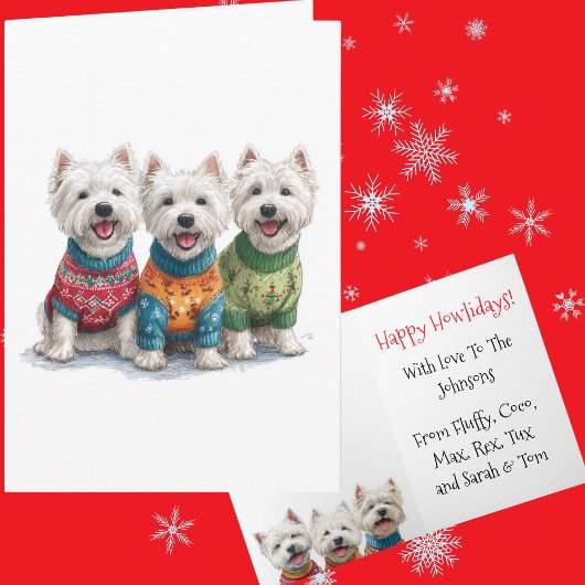 Custom White Westie Christmas Ugly Sweater Holiday Kaart