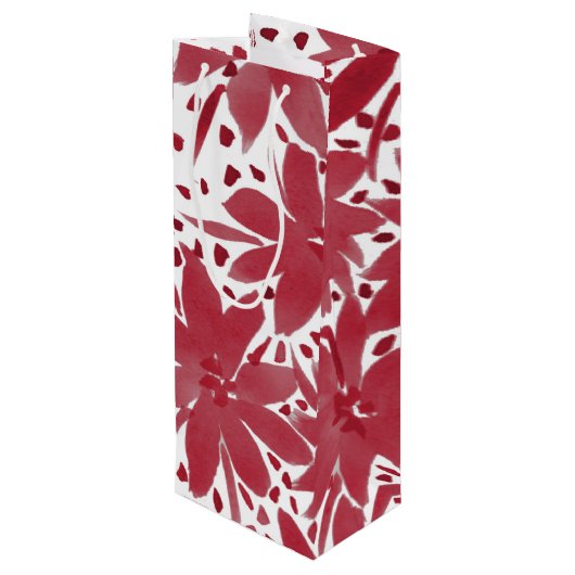 Custom Wijn Bloemen Ontwerp Ruby Rood Gift Bag Wijn Cadeautas (Achterkant Gekanteld)