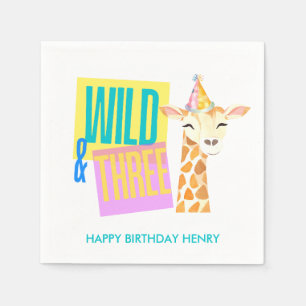 Custom Wild & Drie Giraffe 3e Verjaardag servetten