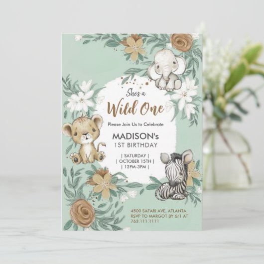 Custom Wild One Green White Oerwoud Animals thema Kaart (Staand voorkant)