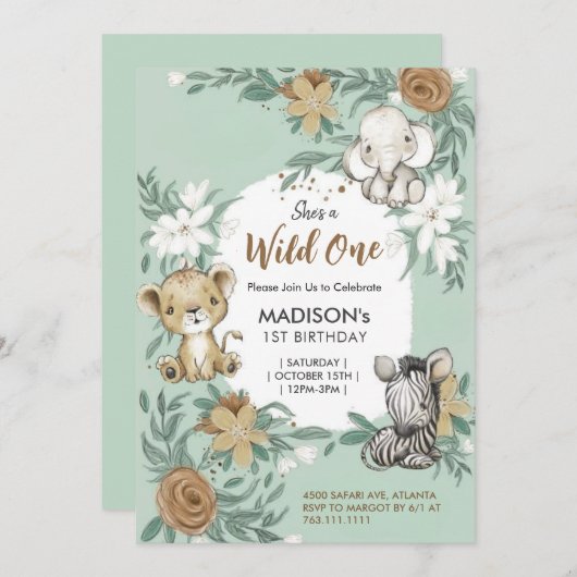 Custom Wild One Green White Oerwoud Animals thema Kaart (Voorkant / Achterkant)