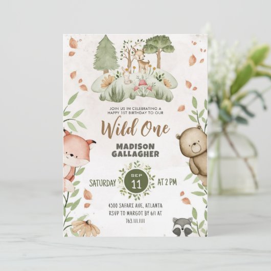 Custom Wild One Roze Groene Witte Dieren thema Kaart (Staand voorkant)