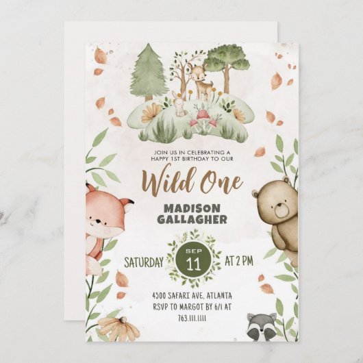 Custom Wild One Roze Groene Witte Dieren thema Kaart (Voorkant / Achterkant)