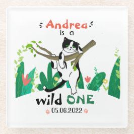 Custom Wild One Tuxedo Kat Kinder 1e Verjaardag Glazen Onderzetter