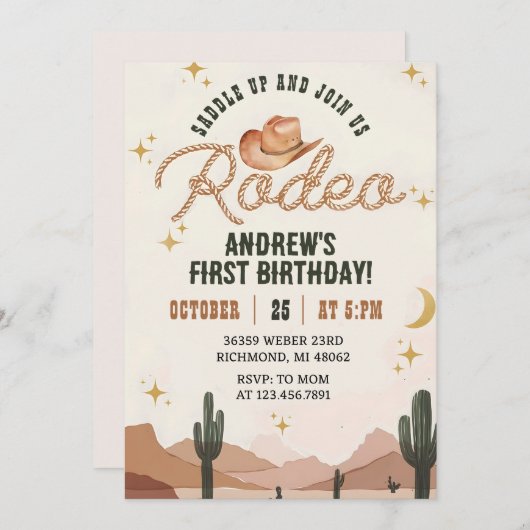 Custom Wild West Eerste Rodeo Cowboy Verjaardagsfe Kaart (Voorkant / Achterkant)