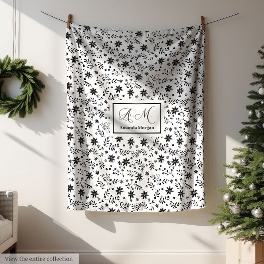 Custom Wildflower Blanket Minimalist Monogram Art Fleece Deken