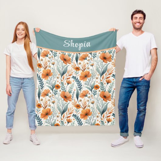 Custom Wildflower Botanical Boho Floral Watercolor Fleece Deken (In situ)