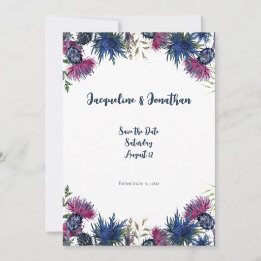 Custom Wildflower Schotse distels Save The Date Kaart (Voorkant)