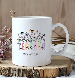 Custom Wildflower Teacher Waardering Koffiemok