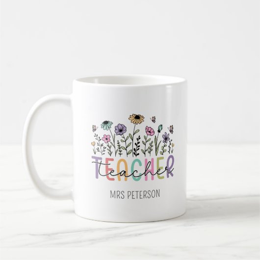 Custom Wildflower Teacher Waardering Koffiemok (Links)