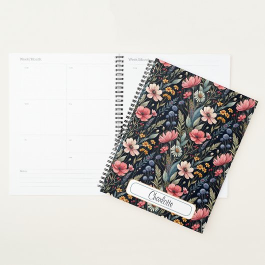 Custom Wildflowers Botanical Inspiration Black Planner (Display)